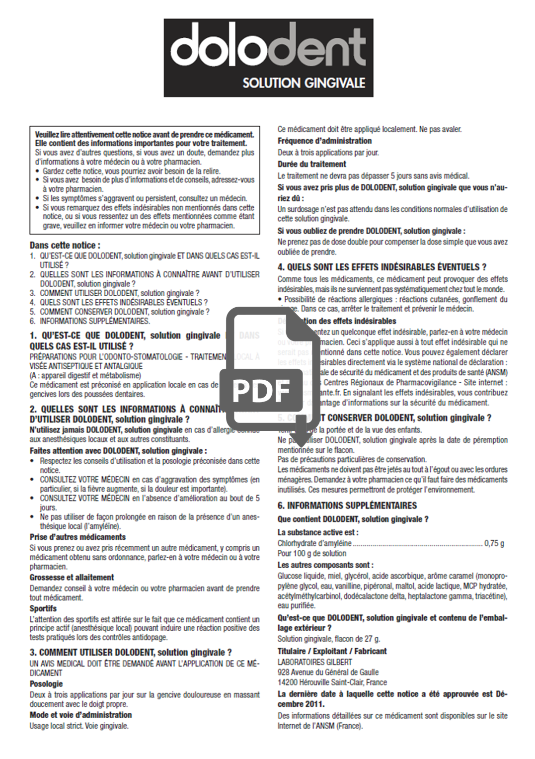 Dolodent : solution gingivale